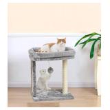 SYANDLVY Cat Tree with Scratching Post for Indoor Cats, Scratching Board with Perch, Cat Post Scratcher with 2 Dangling Balls, Great for Kittens, Grey