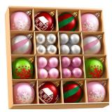 44Pcs Christmas Tree Balls Ornament Set, Multicolor Decorative Ball Plastic Shatterproof Christmas Tree Hanging Ball Ornaments for Holiday Christmas Party Home Decoration (Pink+Silver)