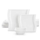 MALACASA Ivory White Dinnerware Set, 12 Pieces - Porcelain Dinner Plates, Dessert Plates and Bowls, Square Flora Pattern
