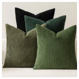 MIULEE Boho Farmhouse Throw Pillow Covers 18x18 Inch Set of 4 Mordern Neutral Green Cushion Covers Soft Corduroy Nordic Home Decor for Spring Couch Bed Sofa Living Room Green-Black
