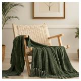 EverGrace Soft Chenille Throw Blanket for Couch, Cozy Plush Fuzzy Decorative Chenille Knit Throw Blanket with Tassels, Lightweight Blanket and Throws for Bed Sofa Gift Home Decor, Olive Green 50\'x60\