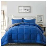 DOWNCOOL Twin Comforter Set -All Season Bedding Comforters Sets with 1 Pillow Case -2 Pieces Bed Set Down Alternative Comforter Set -Blue/Grey Twin Bedding Sets(64\'x88\')
