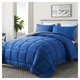 DOWNCOOL Twin Comforter Set -All Season Bedding Comforters Sets with 1 Pillow Case -2 Pieces Bed Set Down Alternative Comforter Set -Blue/Grey Twin Bedding Sets(64\'x88\')