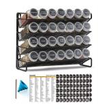 SpaceAid Spice Rack Organizer with 28 Spice Jars, 386 Spice Labels, Chalk Marker and Funnel Set for Cabinet, Countertop, Pantry, Cupboard or Door & Wall Mount - 28 Jars, 13.4\' W Ã 10.8\' H, Black