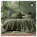 Monbix Queen Comforter Set - 7 Pieces Cationic Dyeing Olive Green Bed in a Bag Queen Bedding Sets with Comforter, Sheets, Pillowcases & Shams, Reversible Bedding Comforters Sets