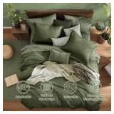 Monbix Queen Comforter Set - 7 Pieces Cationic Dyeing Olive Green Bed in a Bag Queen Bedding Sets with Comforter, Sheets, Pillowcases & Shams, Reversible Bedding Comforters Sets