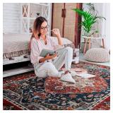 YJ.GWL Large Area Rug for Living Room, 5x8 Machine Washable Boho Rug for Bedroom, Low Pile Lightweight Thin Rugs Floral Vintage Distress Print Pattern Carpet for Dining Room, Red