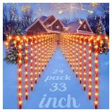 COOLWUFAN 24 Pack Chrismas Candy Cane Lights, 33'' Light Up Candy Cane Chrismas Decoration Outdoor Yard, Waterproof Xmas Outside Decor Pathway Lights