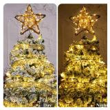 Rattan Natural Star Christmas Tree Topper - Rustic Farmhouse Xmas Treetop with 50 Warm LED Lights for Indoor Christmas Tree Decorations Holiday Seasonal Decor