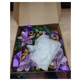 ElectricWise Christmas Advent Wreath Candle Holder, Purple Ribbon Advent Wreath w/Nativity Scene Figurine, 5 Metal Candle Cups, for Holiday Table Centerpiece Decorations, No Candles (Manger Style)