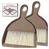THINKLEARN 2PCS Small Broom and Dustpan Set, Mini Dust Pan and Brush, Hand Whisk for Pets, Kids, Desk, Home, Camping, Brown Cleaning Supplies