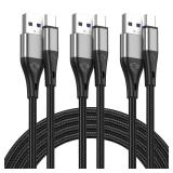 USB to USB C Cable,3Pack 10ft Premium Nylon Braided Fast Charging,3A Rapid Charger Cord,Long Type C to A Cable Compatible with Samsung Galaxy S22 S21 S20 S10 S9 S8 Plus,Note 20 10 9 8,LG V50 V40