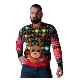 LED Ugly Christmas Sweater for Men, Unisex Women Xmas Pullover with Light for Party Festive Rudy Lit Up X-Large