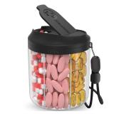 Hionxmga Pill Bottle Organizer with 7 Large Compartments, Pill Dispenser 4.4\' H x 3.6\' Dia for Travel, Supplement Organizer with Anti-Mixing Design, BPA-Free Pill Container with 20 Pcs Labels, Black