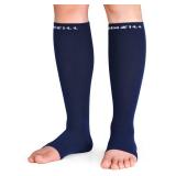 NEWZILL Copper Compression Socks for Women & Men Circulation 20-30 mmHg, Graduated Open Toe, Cotton Compression Socks for Nurses Darkblue L/XL