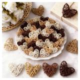 Vercraft 24 Pcs Neutral Valentine's Day Heart Rattan Ornaments 2.75 Inch Valentine Wicker Rattan Heart DIY Farmhouse Vase Bowl Fillers for Valentines Wedding Xmas Tree Ornament Baby Shower Party Decor