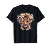 Adorable Tiger Cub With Floral Crown T-Shirt size XS and pink not black