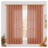 LAMIT Terracotta Linen Curtains 63 Inch for Bedroom, Light Filtering Neutral Semi Sheer Window Boho Curtains Back Tab and Rod Pocket Panels for Living Room, 2 Panels, 52 x 63 Inch