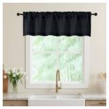 WelvetBLK Black Valances for Windows, Light Filtering Faux Linen Textured Small Short Window Curtain for Bathroom Basement Farmhouse, Rod Pocket Top Half Curtains for Windows, 60Wx14L Inch