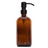 Diahom Soap Dispenser Amber Glass Hand Dish Soap Dispensers 1pcs Stainless Steel Pump 16 Oz for Kitchen Sink Countertop Bathroom