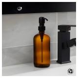 Diahom Soap Dispenser Amber Glass Hand Dish Soap Dispensers 1pcs Stainless Steel Pump 16 Oz for Kitchen Sink Countertop Bathroom