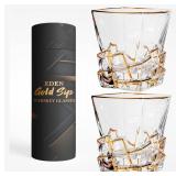 EdensDECOR Whiskey Glasses Gift Set (Luxury Gold Plated) Stemless Martini Glasses, Bourbon glass, Scotch, Cognac, Gifts for Men, Dad, Husband, Boyfriend, Grooms Men Gift