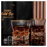 EdensDECOR Whiskey Glasses Gift Set (Luxury Gold Plated) Stemless Martini Glasses, Bourbon glass, Scotch, Cognac, Gifts for Men, Dad, Husband, Boyfriend, Grooms Men Gift