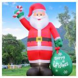 12FT Giant Christmas Inflatable Santa Claus with Candy Cane and Gift Bag Yard Decors, Easy Installation and Storage, Built-in Bright LED Lights for Xmas Outdoor Garden Lawn Holiday Party Decoration