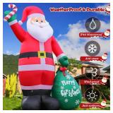 12FT Giant Christmas Inflatable Santa Claus with Candy Cane and Gift Bag Yard Decors, Easy Installation and Storage, Built-in Bright LED Lights for Xmas Outdoor Garden Lawn Holiday Party Decoration
