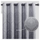 DWCN Grey Ombre Blackout Curtains for Bedroom - Damask Patterned Thermal Insulated Energy Saving Grommet Curtains for Living Room, Set of 2 Gradient Window Curtain Panels, 70 x 84 Inch Length, Grey