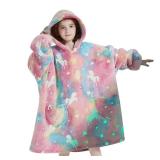 Wearable Blanket Hoodie for Kids Oversized Sherpa Blanket Hoodie for Kids Boys Girls Teens 6-13YR,Glow in The Dark Rainbow Unicorns