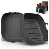 PINTAUR Square Silicone Air Fryer Liners 2 Pack, Compatible with Ninja AF141 181, 8.5 Inch Air Fryer Liners for COSORI 5-6.5 QT, Reusable Silicone Basket, Air Fryer Accessories