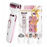 Women's Electric Shaver 4-in-1 - Waterproof Painless Hair Remover for Bikini, Face & Body, Cordless Wet/Dry Trimmer with Nose & Eyebrow Heads, Fast USB-C Charging, Gift for Women