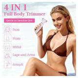 Women's Electric Shaver 4-in-1 - Waterproof Painless Hair Remover for Bikini, Face & Body, Cordless Wet/Dry Trimmer with Nose & Eyebrow Heads, Fast USB-C Charging, Gift for Women
