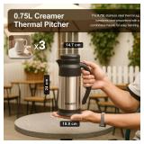 Creamer Pitcher for Coffee,0.75L/25 Oz Thermal Coffee Carafe,Stainless Steel Coffee Carafes for Keeping Hot and Cold,Double-Wall Design,12-Hour Hot & Cold,Leak-Proof,Portable for Travel,Camping,Office
