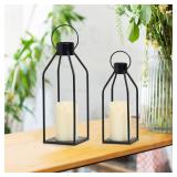 HPC Decor Modern Farmhouse Lanterrn Decor- Black Metal Candle for Summer Night- Lanterns w/Timer Flickering Candles for Living Room,Home,Indoor, Outdoor,Table,Fireplace Mantle DÃ©cor