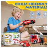 DOWELLIN 5 Packs Fire Truck Toys Sets, Friction Powered Vehicle Toy Including Fire Engine,Police Car,Fire Helicopter, 2 Firefighter, with Light&Sound, Toddler Gifts for for 3+Year Old Kids Boys Girls
