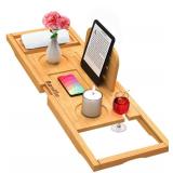 Premium Bamboo Bathtub Tray Caddy - Bath Tub Tray Table for Bathtub - Bath Caddy Tray for Bathtub, Expandable Size, Fits Most Bath Tubs
