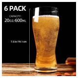 UMEIED 20oz Pilsner Beer Glasses Set of 6, Classic Beer Glass, Large Capacity Beer Cup, Stylish Beer Gifts, Beer Cups and Mugs
