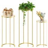OIHYA Cylinder Stands for party, 3PCS Elegant Gold Metal Plant Round Pedestal Stand, Display Stand Tables Cake Stand for Party Weddings Birthday Backdrop Decorations