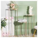 OIHYA Cylinder Stands for party, 3PCS Elegant Gold Metal Plant Round Pedestal Stand, Display Stand Tables Cake Stand for Party Weddings Birthday Backdrop Decorations