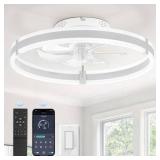 ZMISHIBO Ceiling Fans with Lights and Remote, 19.7'' Low Profile Ceiling Fan, 3000-6000K Dimmable Modern Flush Mount LED Fan Light, 6 Wind Speeds, White Fandelier Ceiling Fans for Bedroom