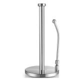 Sagler Stainless Steel Paper Towel Holder - Standing Paper Towel Dispenser with Adjustable Spring Arm & Weighted Base for Kitchen, Bathroom