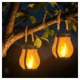 Hompavo Gen2 Solar Lanterns Outdoor with Ultra-Real Flame, Dual Charging (USB/Solar) & 2 Modes - Waterproof Decorative Hanging/Table Lights for Yard Patio Garden Gift Halloween Christmas Decoration, 2
