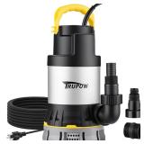 TRUPOW 1 HP Sump Pump 4000 GPH Clean/Dirty Stainless Steel Submersible Water Pump Portable Electric Utility Pump for Swimming Pool Garden Basement Tub Pond Draining