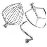 Stainless Steel Stand Mixer Attachments 3-Piece (7QT Flat Beater, 7QT Dough Hook, 7QT 9-Wire Whip Attachment) for KitchenAid Lift Stand Mixer and 7 Quart Bowl, Dishwasher Safe