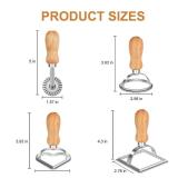TACGEA Ravioli Stamp Maker Cutter with Roller Wheel (Set of 4), Wooden Handle and Fluted Edge, for Ravioli, Pasta, Dumplings Lasagna, Pierogi