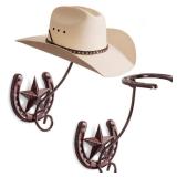 HYDERMUS Cowboy Hat Rack for Wall Rustic Metal Cowboy Hat Holder 2 Pack Hat Hanger Western Wall Decor Horseshoe Hooks Storage Display Closet Bedroom Living Room Western Gift Antique Bronze