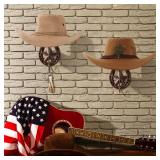 HYDERMUS Cowboy Hat Rack for Wall Rustic Metal Cowboy Hat Holder 2 Pack Hat Hanger Western Wall Decor Horseshoe Hooks Storage Display Closet Bedroom Living Room Western Gift Antique Bronze