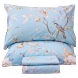 QSH Floral Bed Sheets Set Queen Size - Luxury Bird Butterfly Print Bed Sheet Set - 100% Egyptian Cotton Extra Soft and Breathable - 4 pcs Deep Pockets Flower Bed Sheets